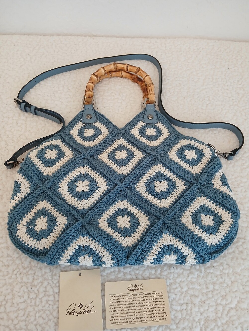 Patricia Nash Blue Fog Delphi Crochet Bamboo-Handle Shoulder Bag
